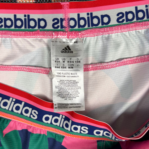 NEW adidas x FARM Rio Pacer Shorts size Medium Magenta Palm Tree 3 Stripe RARE - Picture 4 of 7